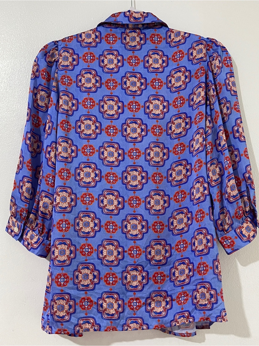 SMYTHE XS Iris Medallion Shirred Pocket Blouse Blue Tile Top - Picture 7 of 10